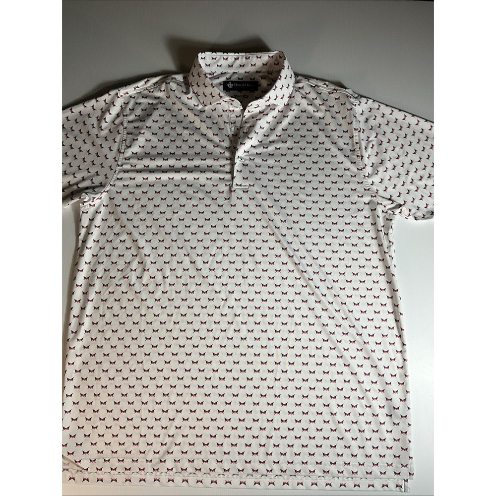 Donald Ross Sportswear Golf Polo Men's White Red Blue Eagle Print Performance L
